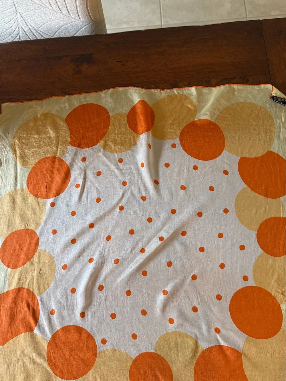 Vibrant Vintage Silk Orange & Cream Polka Dot Water Repellent Scarf